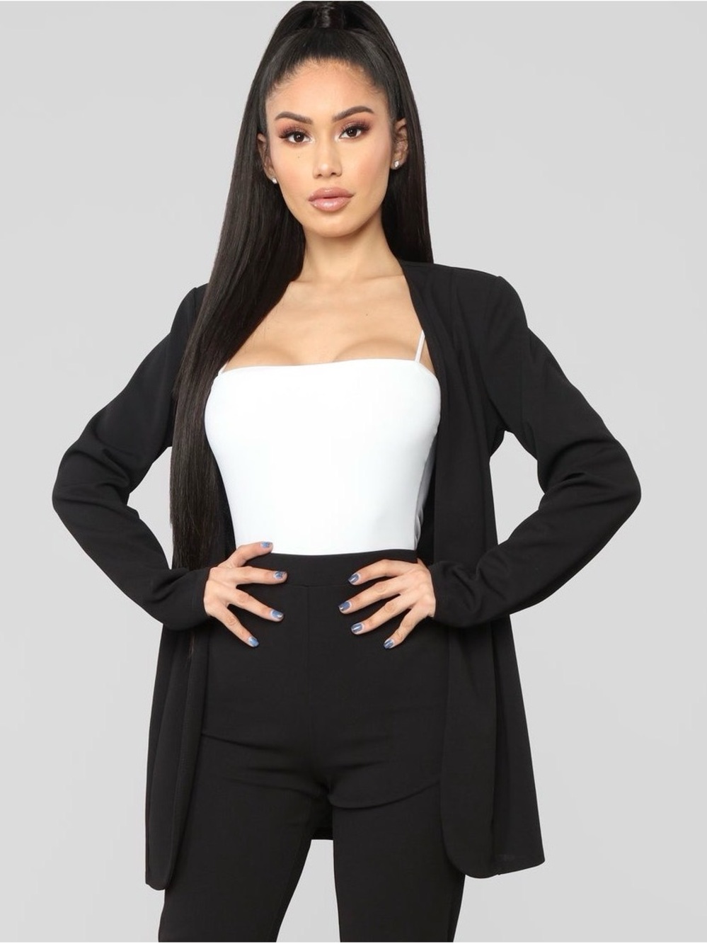 Fashion Nova Black Blazer Open Front Long Sleeves